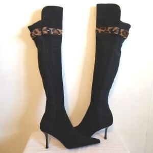 New Stuart Weitzman Over Knee Black Leopard Boots Sz 10.5
